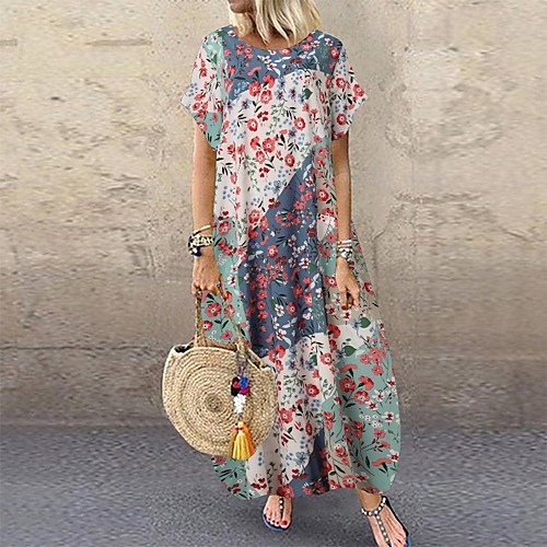 

Women's T Shirt Dress Tee Dress Midi Dress Blue Blushing Pink Green Short Sleeve Print Spring Summer Casual 2021 S M L XL XXL