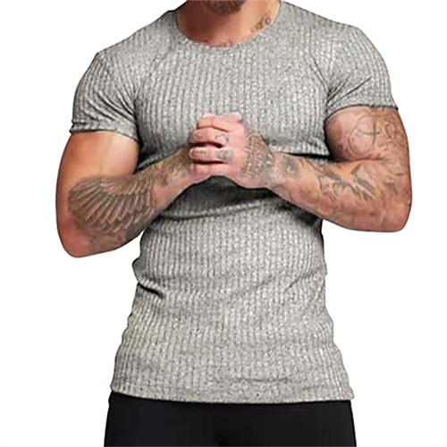 

Men's T shirt Striped Short Sleeve Casual Tops Casual Black Gray
