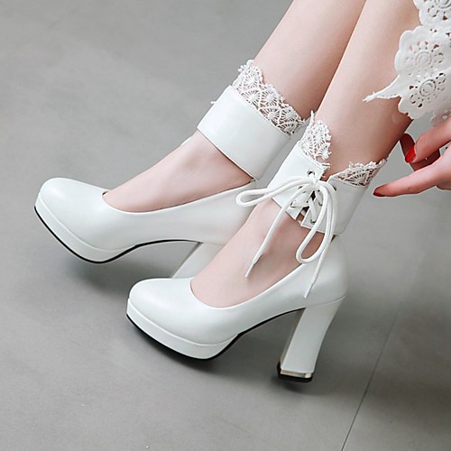 

Women's Heels Chunky Heel Round Toe PU Synthetics White Black Pink