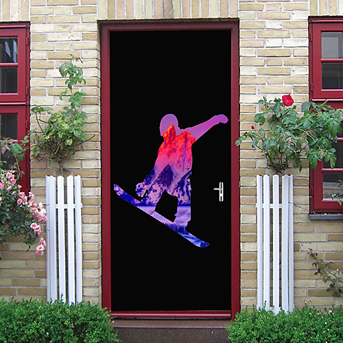 

2pcs Self-adhesive Creative Door Stickers Skier Living Room Diy Decorative Home Waterproof Wall Stickers