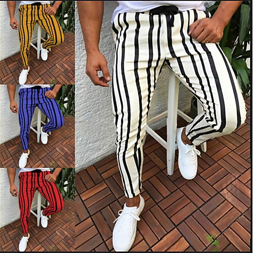 

Men's Stylish Sporty Casual / Sporty Streetwear Breathable Soft Daily Sports Pants Chinos Pants Stripe Full Length Drawstring Elastic Waist White Blue Red Yellow