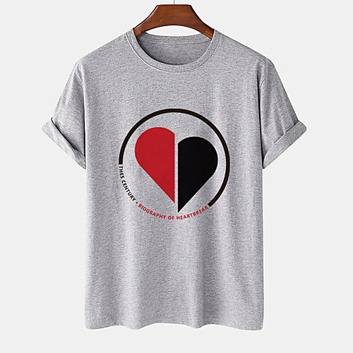 

Men's Unisex Tee T shirt Hot Stamping Heart Graphic Prints Plus Size Print Short Sleeve Casual Tops Cotton Basic Designer Big and Tall Khaki Gray