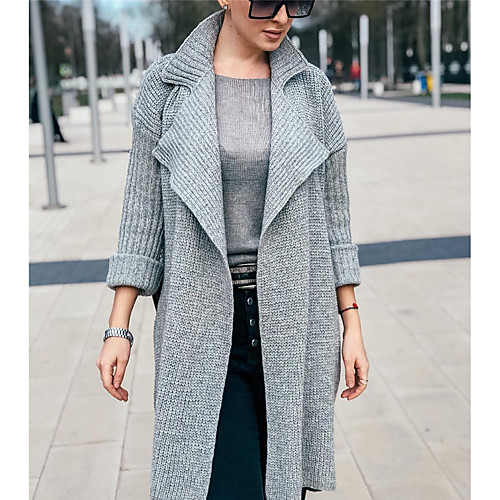 

Women's Stylish Oversized Knitted Solid Color Cardigan Sweater Long Sleeve Sweater Cardigans Shirt Collar Fall Winter White Yellow Blushing Pink