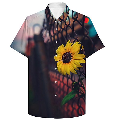 

Men's Shirt 3D Print Floral Scenery Plus Size 3D Print Button-Down Short Sleeve Casual Tops Casual Fashion Breathable Comfortable Black / Sports