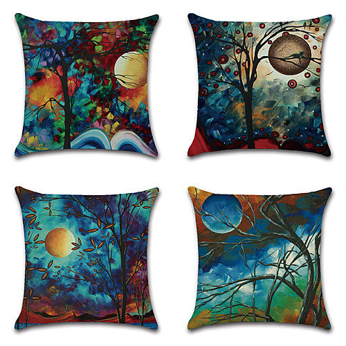 

Oil Painting Double Side Cushion Cover 4PC Soft Decorative Square Throw Pillow Cover Cushion Case Pillowcase for Bedroom Livingroom Superior Quality Machine Washable Outdoor Cushion for Sofa Couch Bed Chair