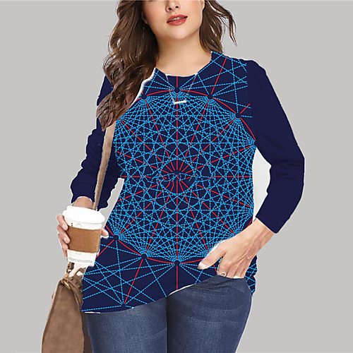 

Women's Plus Size Tops Pullover Sweatshirt Graphic Geometry Print Long Sleeve Crewneck Basic Fall Summer Green LightBlue Big Size XL XXL 3XL 4XL 5XL