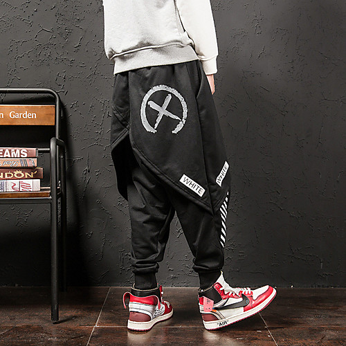 

Men's Stylish Sporty Casual / Sporty Streetwear Comfort Daily Sports Harem Pants Trousers Pants Graphic Prints Graffiti Full Length 2 in 1 Elastic Waist Print Black Grey