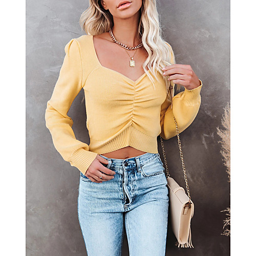 

Women's Solid Color Cardigan Long Sleeve Sweater Cardigans V Neck Blue Yellow