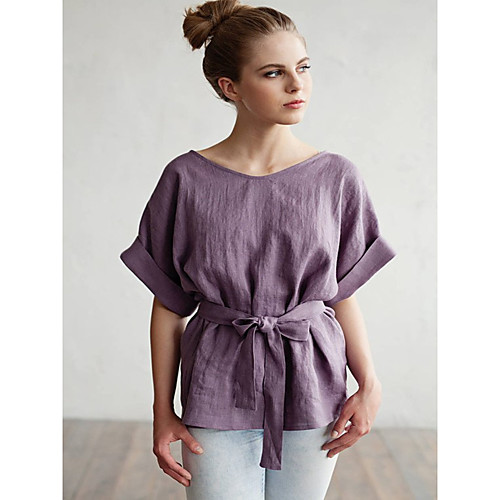 

Women's Blouse Shirt Plain Round Neck Basic Streetwear Tops Purple