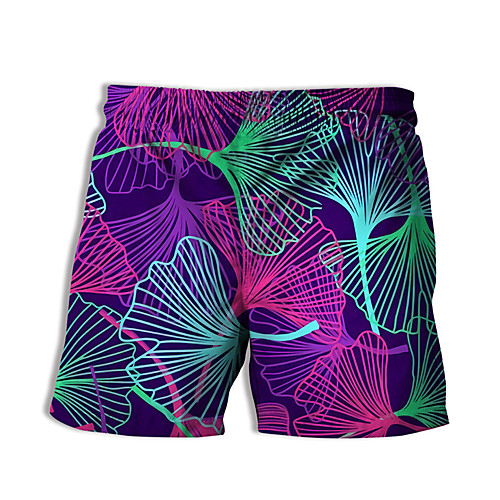 

Men's Casual Designer Quick Dry Breathable Beach Swimming Pool Bermuda shorts Board Shorts Pants Abstract Leaf Graphic Prints Short 3D Print Drawstring Elastic Waist Purple / Summer / Elasticity