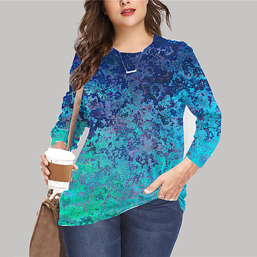 

Women's Plus Size Tops Pullover Sweatshirt Graphic Print Long Sleeve Crewneck Basic Fall Summer Blushing Pink LightBlue Big Size XL XXL 3XL 4XL 5XL