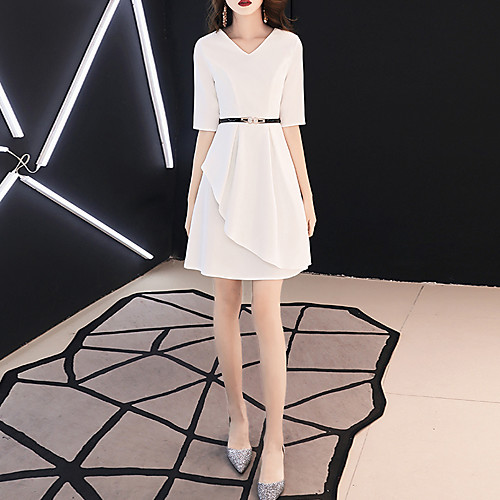 

A-Line Empire Minimalist Party Wear Cocktail Party Dress V Neck Half Sleeve Short / Mini Stretch Fabric with Sash / Ribbon 2021