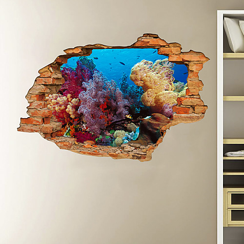 

3D Broken Wall Undersea World Coral Reef Home Children's Room Background Decoration Can Be Removed Stickers
