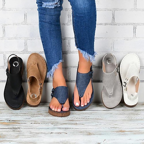 

Women's Sandals Comfort Shoes Wedge Heel Round Toe PU Solid Colored Light Brown White Black