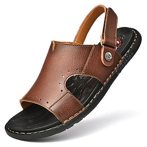 

Men's Sandals Crochet Leather Shoes Flat Sandals Sporty Casual Roman Shoes Daily Outdoor Nappa Leather Cowhide Breathable Handmade Non-slipping Booties / Ankle Boots Khaki Black Brown Fall Summer