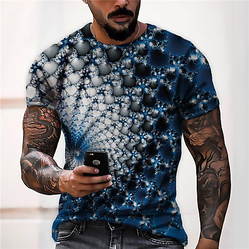 

Men's Unisex Tee T shirt Shirt 3D Print Geometric Graphic Prints Print Short Sleeve Daily Tops Casual Designer Big and Tall Blue