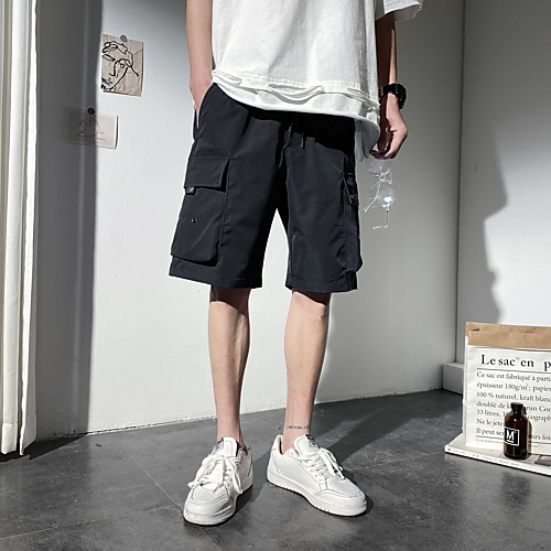 

Men's Shorts Cargo Breathable Daily Going out Chinos Shorts Pants Solid Colored Knee Length Drawstring Pocket Blue Black Grey