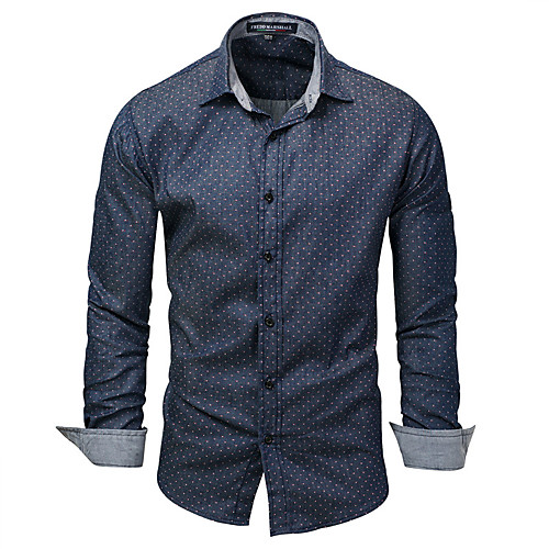 

Men's Shirt Polka Dot Button-Down Long Sleeve Street Tops Cotton Casual Fashion Comfortable Navy Blue