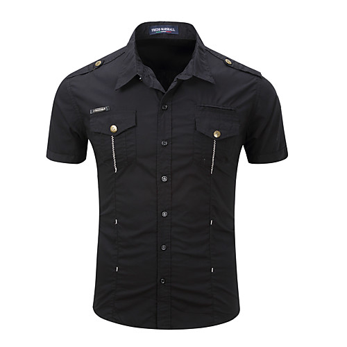 

Men's Shirt Solid Color Button-Down Short Sleeve Street Tops Cotton Casual Military Comfortable White Black Khaki