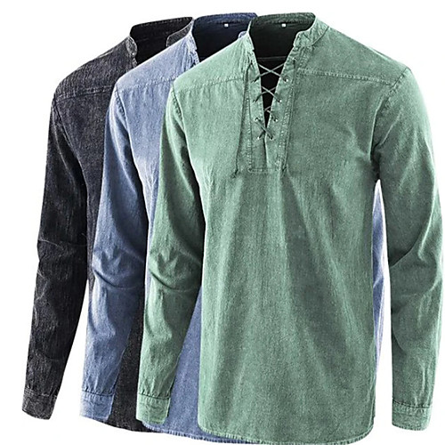 

Men's Shirt Solid Colored Drawstring Long Sleeve Casual Tops Cotton Casual Fashion Breathable Comfortable Standing Collar Blue Wine Gray