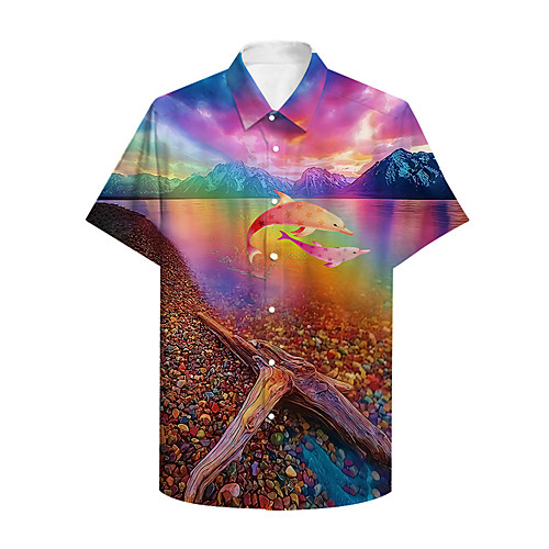 

Men's Shirt 3D Print Rainbow Fish Animal Plus Size 3D Print Button-Down Short Sleeve Casual Tops Casual Fashion Breathable Comfortable Rainbow / Sports