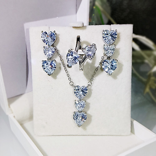 

Women's Clear Cubic Zirconia Jewelry Set Bridal Jewelry Sets Geometrical Heart Elegant Fashion Korean Cute Earrings Jewelry Silver For Wedding Party Evening Gift Beach 1 set