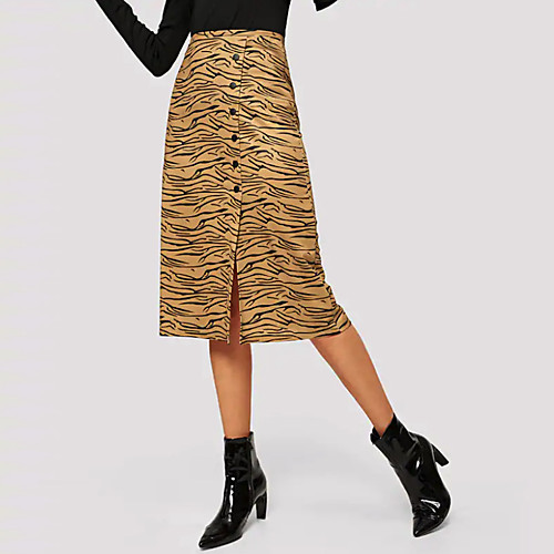 

Women's Daily Date Basic Streetwear Skirts Leopard Split Print Khaki