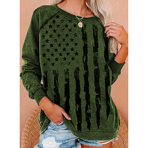 

Women's Sweatshirt Pullover Striped American US Flag Stars Print Casual Daily Sports 3D Print Sportswear Streetwear Hoodies Sweatshirts Loose Wine Red Blue Gray