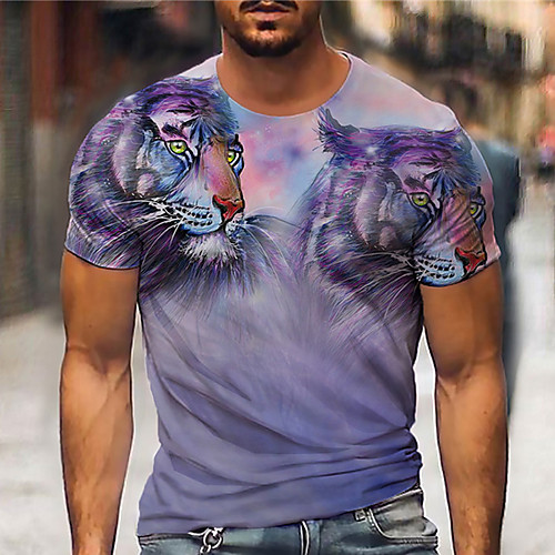 

Men's Tee T shirt 3D Print Graphic Prints Tiger Print Short Sleeve Daily Tops Casual Designer Big and Tall Purple