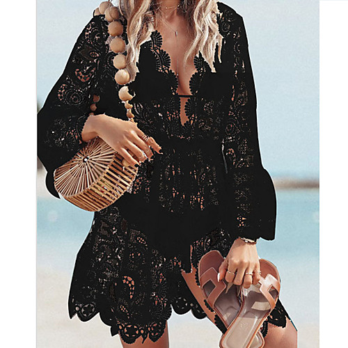 

Women's Shift Dress Short Mini Dress White Black 3/4 Length Sleeve Solid Color Summer V Neck Beach Beach 2021 S M L XL / Lace