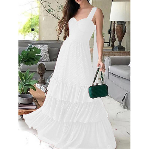 

Women's A Line Dress Maxi long Dress White Sleeveless Solid Color Summer Casual 2021 S M L XL
