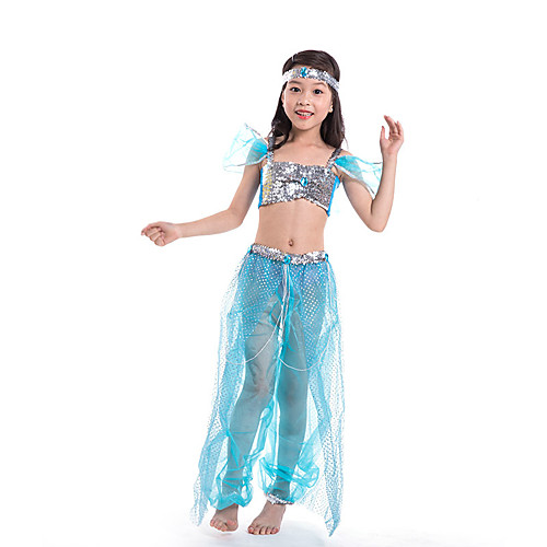 

Princess Princess Jasmine Dress Masquerade Flower Girl Dress Girls' Movie Cosplay Vacation Halloween Blue Dress Halloween Carnival Masquerade Polyester