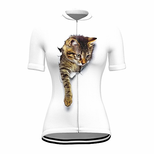 

21Grams Women's Short Sleeve Cycling Jersey Summer Spandex Polyester White Cat 3D Bike Jersey Top Mountain Bike MTB Road Bike Cycling Quick Dry Moisture Wicking Breathable Sports Clothing Apparel