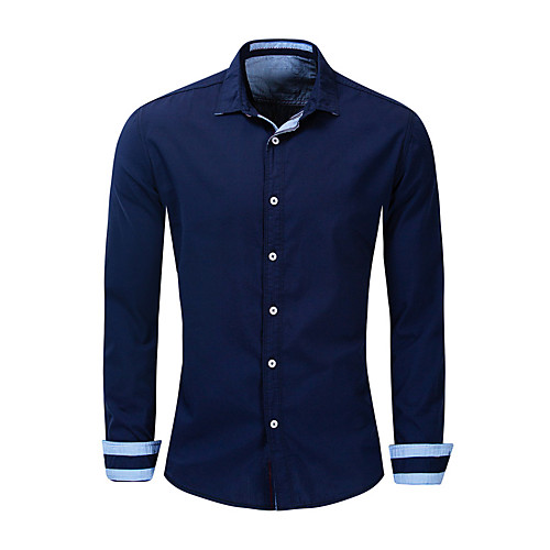 

Men's Shirt Solid Color Button-Down Long Sleeve Street Tops Cotton Business Casual Comfortable Navy Blue