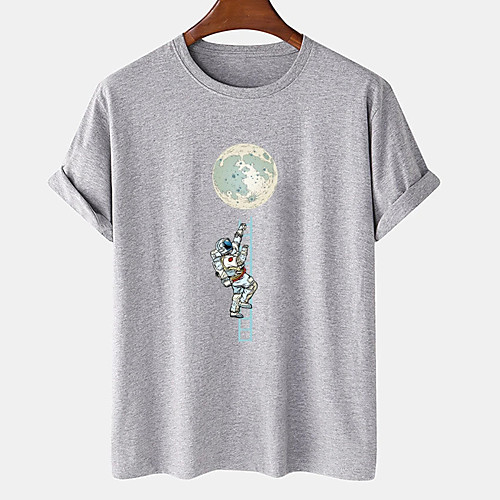 

Men's Unisex Tee T shirt Hot Stamping Graphic Prints Astronaut Plus Size Print Short Sleeve Casual Tops Cotton Basic Designer Big and Tall White Black Khaki