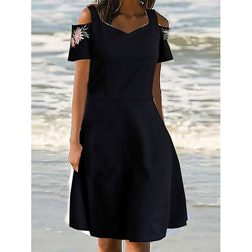 

Women's A Line Dress Knee Length Dress Black Short Sleeve Solid Color Summer Casual 2021 L. 3XL. XL. 2XL. M 4XL 5XL