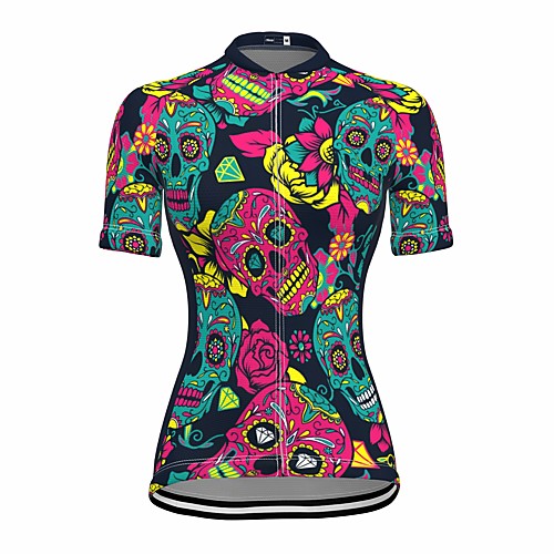 

21Grams Women's Short Sleeve Cycling Jersey Summer Spandex Black Skull Bike Top Mountain Bike MTB Road Bike Cycling Sports Clothing Apparel / Stretchy / Athleisure