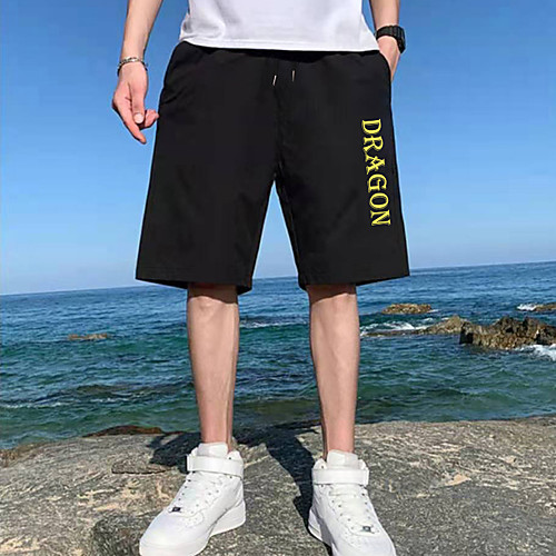

Men's Shorts Sports Casual Daily Shorts Pants Letter Short Drawstring Pocket Print Black