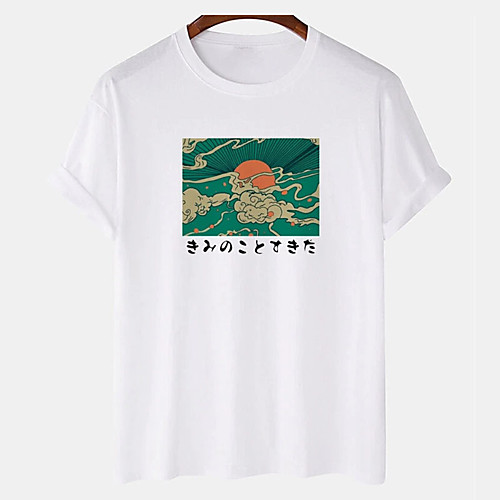 

Men's Unisex Tee T shirt Hot Stamping Scenery Graphic Prints Plus Size Print Short Sleeve Casual Tops Cotton Basic Designer Big and Tall White Black Khaki