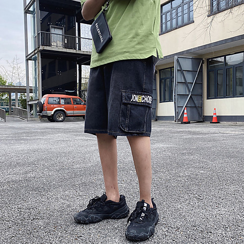 

Men's Shorts Athleisure Cycling Quick Dry Moisture Wicking Breathable Soft Outdoor Sports Casual Daily Jeans Shorts Pants Solid Colored Letter Knee Length Sporty Pocket Blue Black