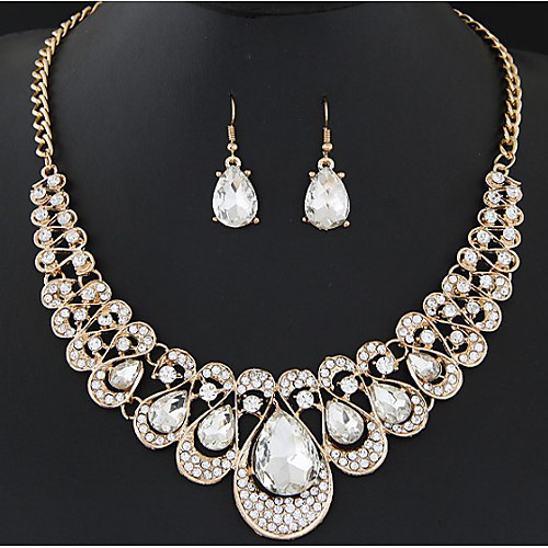 

jewelry set fashion metal flash diamond water drop gemstone necklace earring set