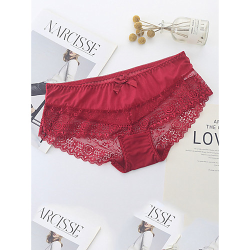 

Women's Lace Brief Micro-elastic Low Waist 1 PC Wine One-Size