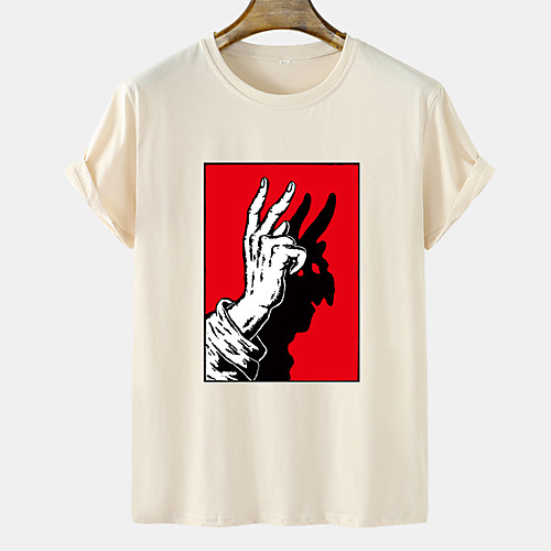 

Men's Unisex Tee T shirt Hot Stamping Graphic Prints Hand Plus Size Short Sleeve Casual Tops Cotton Basic Designer Big and Tall White Khaki Gray