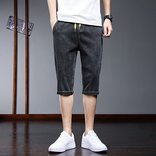 

Men's Athleisure Breathable Outdoor Casual Daily Jeans Shorts Pants Patchwork Calf-Length Print Blue Black
