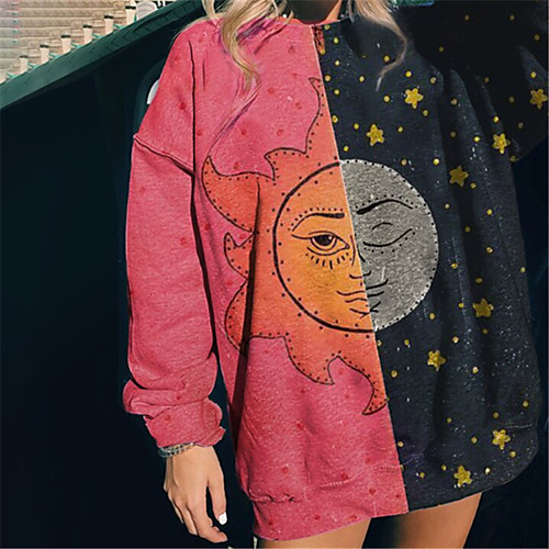 

Women's Sweatshirt Pullover Color Block Galaxy Star Print Oversized Print Casual Daily Sports 3D Print Sportswear Streetwear Hoodies Sweatshirts Oversized Red