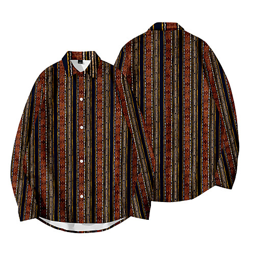 

Men's Shirt Other Prints Striped Button-Down Print Long Sleeve Daily Tops Ethnic Style Casual Brown