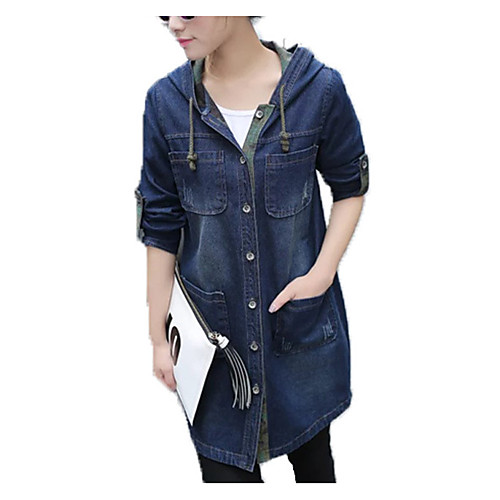 

Women's Coat Daily Wear Fall Winter Regular Coat V Neck Regular Fit Casual Jacket Solid Color Pocket Navy Blue / Spring / Cotton