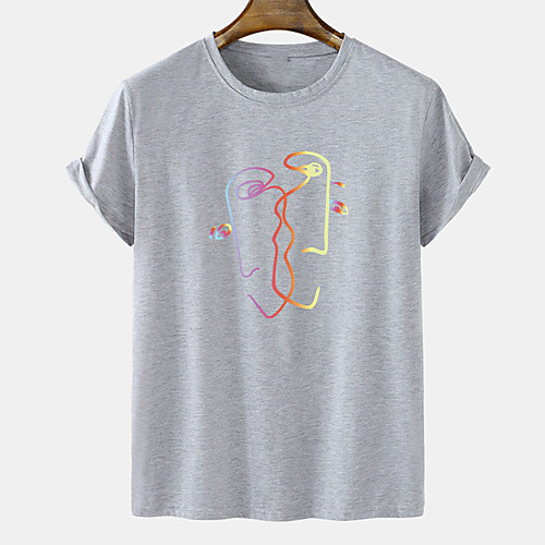 

Men's Unisex Tee T shirt Hot Stamping Abstract Graphic Prints Plus Size Short Sleeve Casual Tops Cotton Basic Designer Big and Tall White Black Khaki
