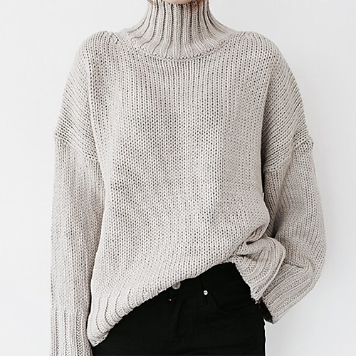 

Women's Solid Color Sweater Long Sleeve Sweater Cardigans High Neck White Yellow Brick red