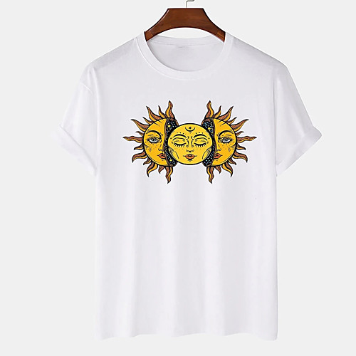 

Men's Unisex Tee T shirt Hot Stamping Graphic Prints Sun Plus Size Print Short Sleeve Casual Tops Cotton Basic Designer Big and Tall White Black Khaki